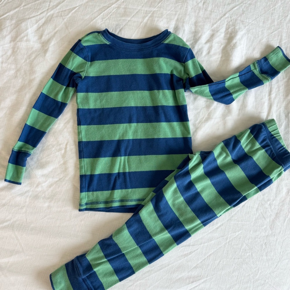 GAP Blue and Green Striped Organic Pajama Set